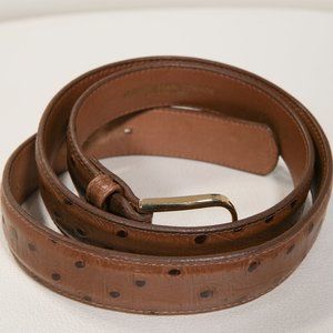 Vintage 1990s brown embossed genuine ostrich leather belt, lined with cowhide